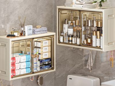 No-Hole Punching Wall Mounted Storage Container For Bathroom Skincare Multi-Functional Storage Cabinet