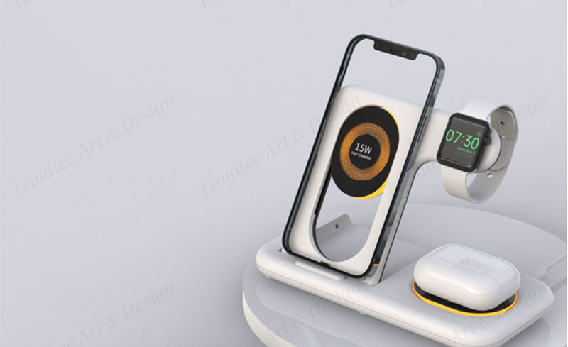 Laudtec KC016 Transparent 5 In 1 Stand Glass Plates 15W Fast Mobile Phone Chargers Wireless Charger For Iphone Samsung supplier