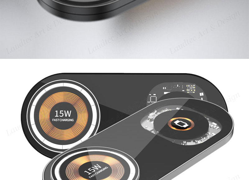 Laudtec KC015 Mobile Magsafe 3 In 1 Phone Stand Transparent Fast Chargers 15W Wireless Charger For Iphone Samsung factory