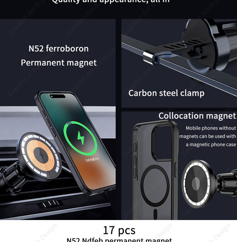 Laudtec SJJ002 Adjustable Rotating 360 Wireless Charger Holders Mount Flexible Universal Mobile Magnetic Stand Car Phone Holder factory