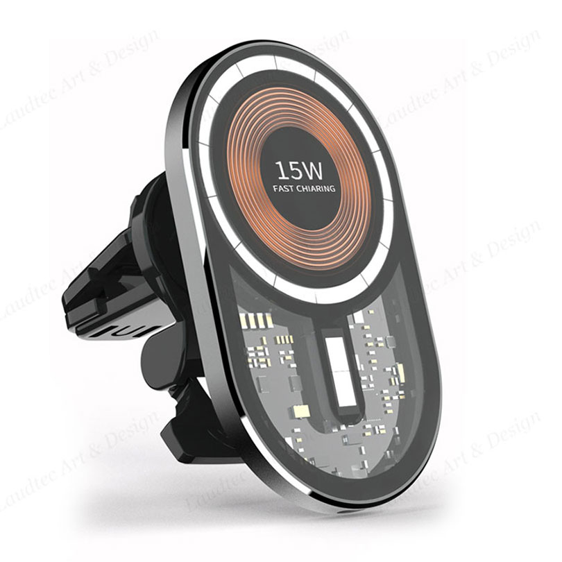 Laudtec KC024 Transparent Smart Watch Fast Chargers 15W Magnetic Wireless Charger For Iphone Samsung