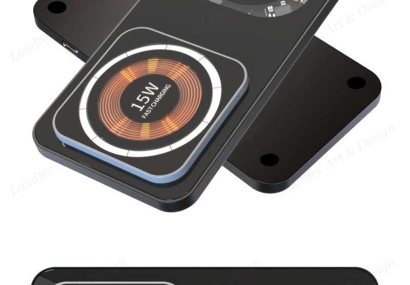 Laudtec KC012 Transparent Mobile Chargers 15W 3 In 1 Fast Phone Stand Foldable Wireless Charger For Iphone Samsung details