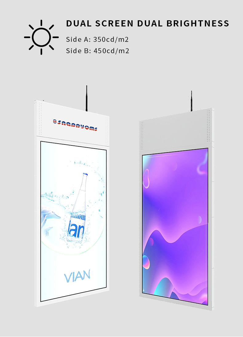 Retail 55 65 Inch Indoor High Brightness Ceiling Hanging Advertising Double Side Digital Signage Window Lcd Display Screen factory