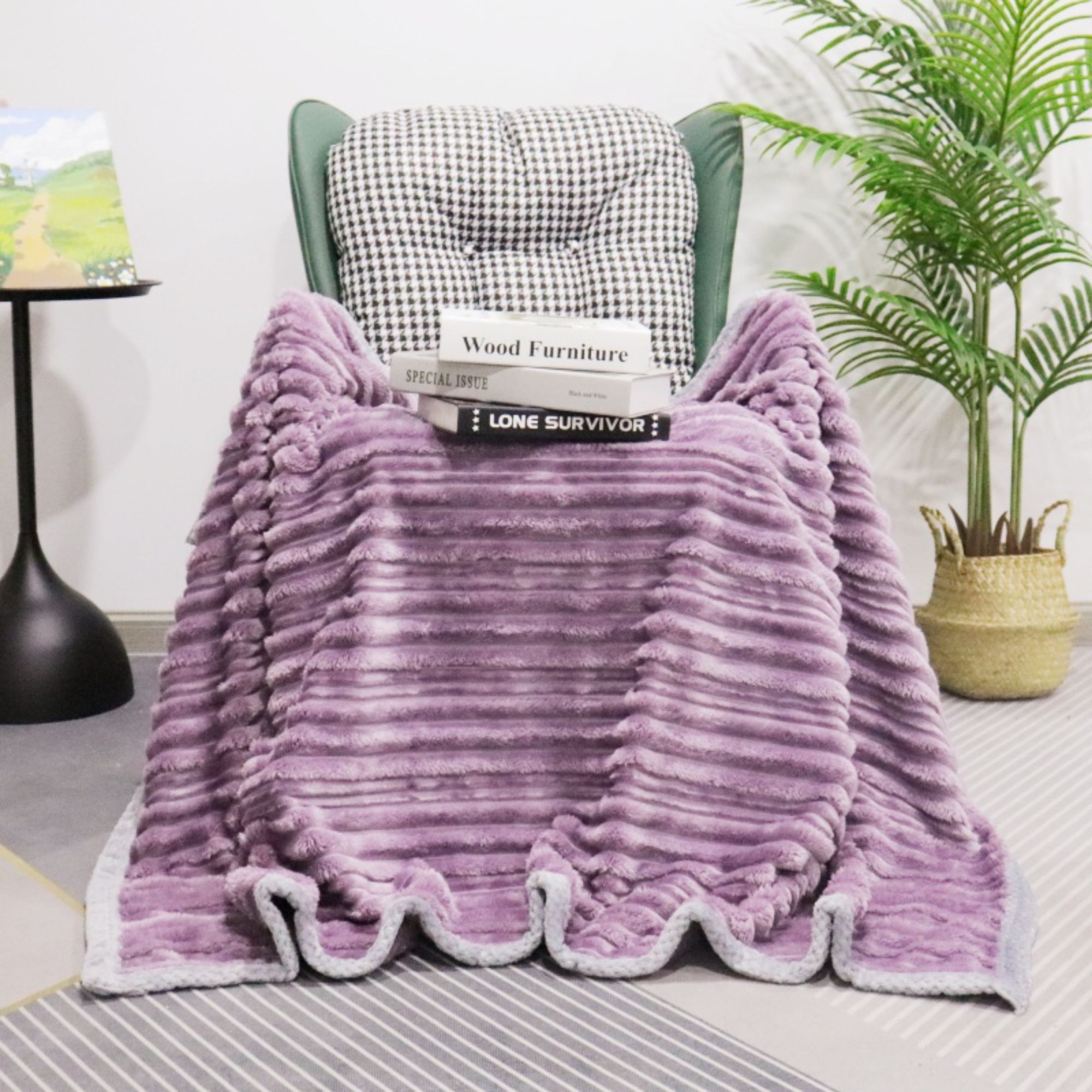 Grape Purple Stripes Jacquard Flannel Blanket