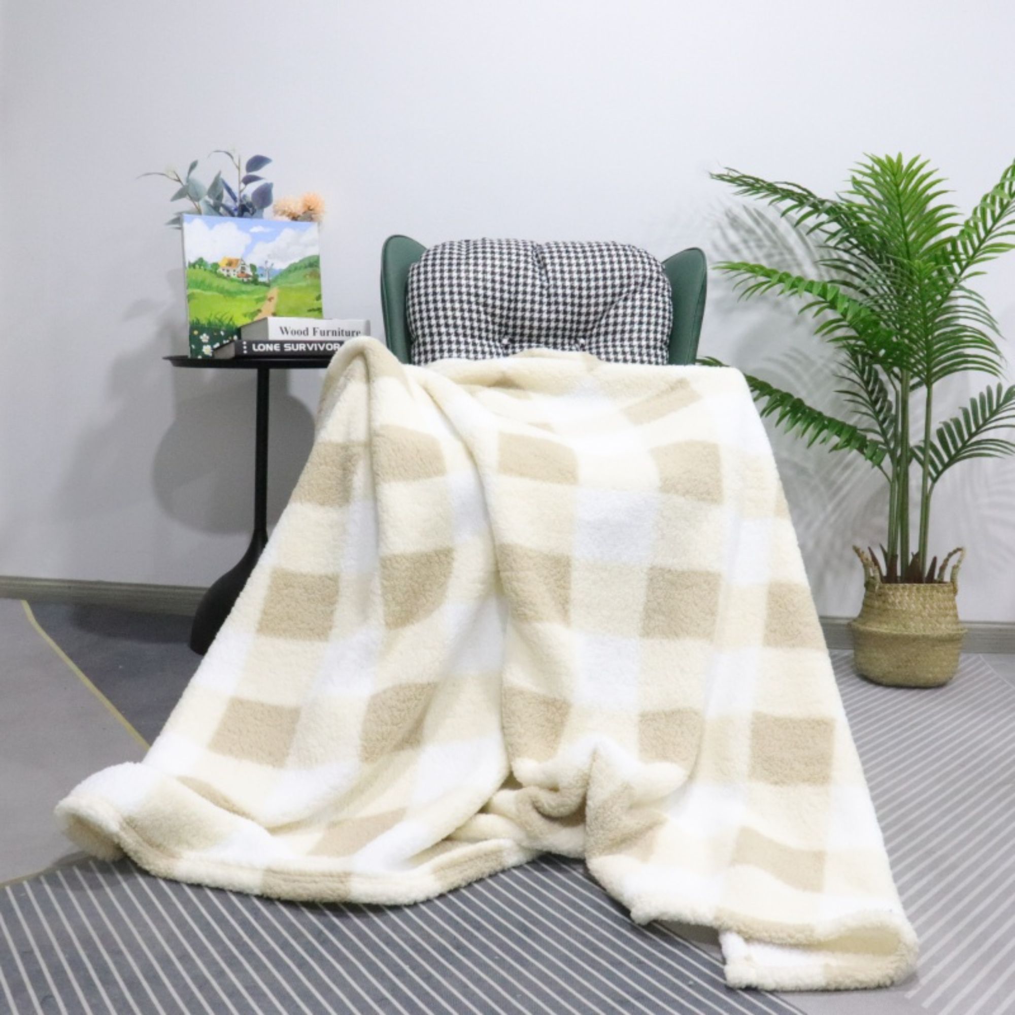 Yellow Square Check Sherpa Blanket