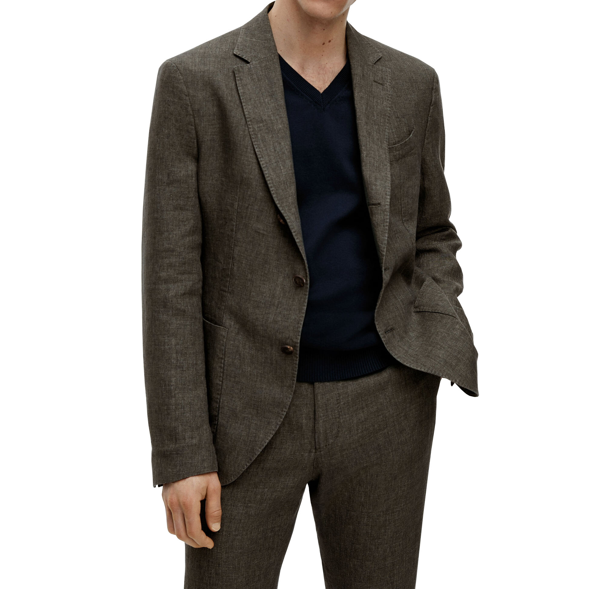 2024 Hot style double breasted 100% linen casual men suit blazer & jacket slim fit custom mens suit details