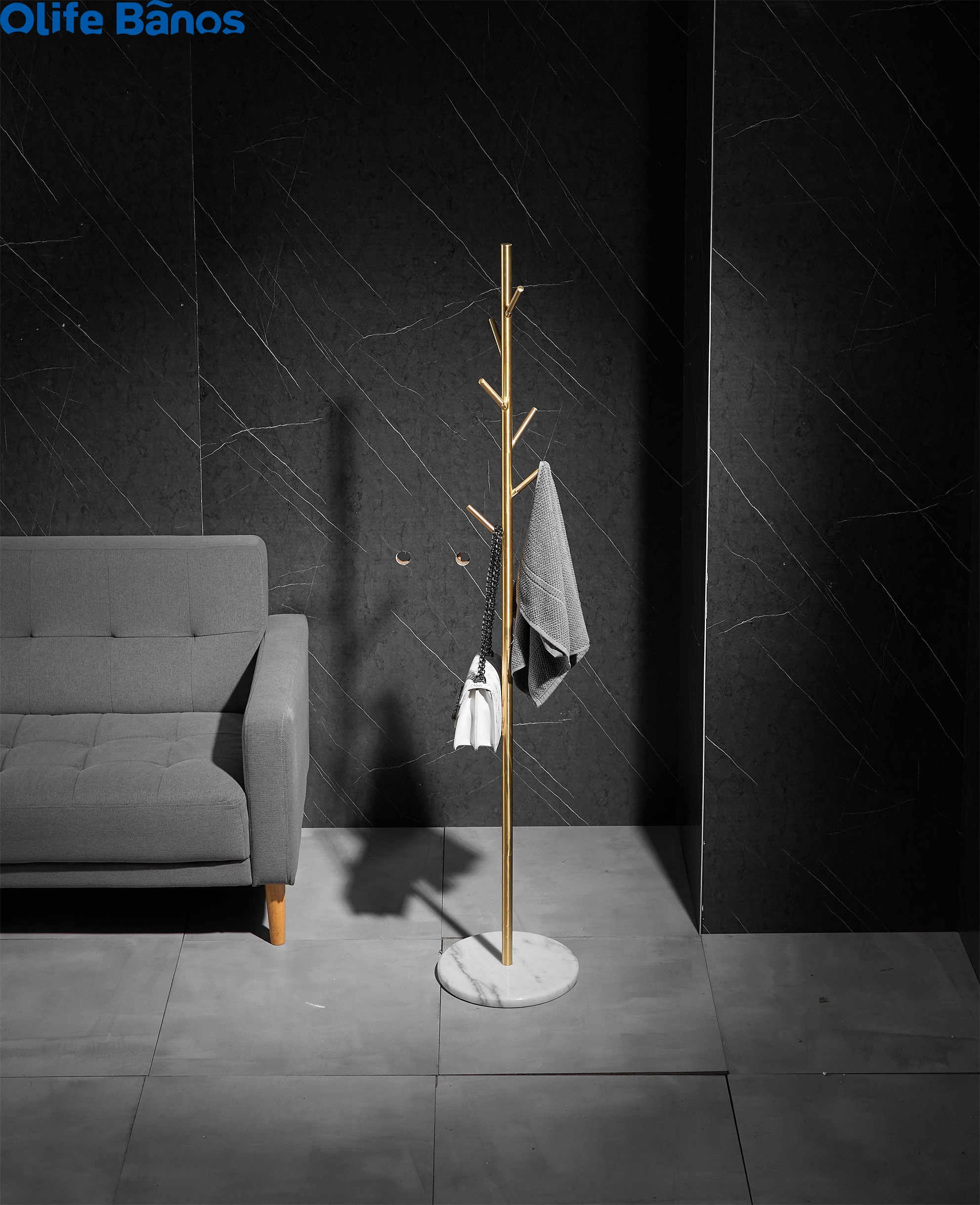 Bathroom Nordic Luxury Marble Base Coat Rack Bedroom Metal Hanging Clothes Rack Gold Floor Marble Clothes Tree supplier
