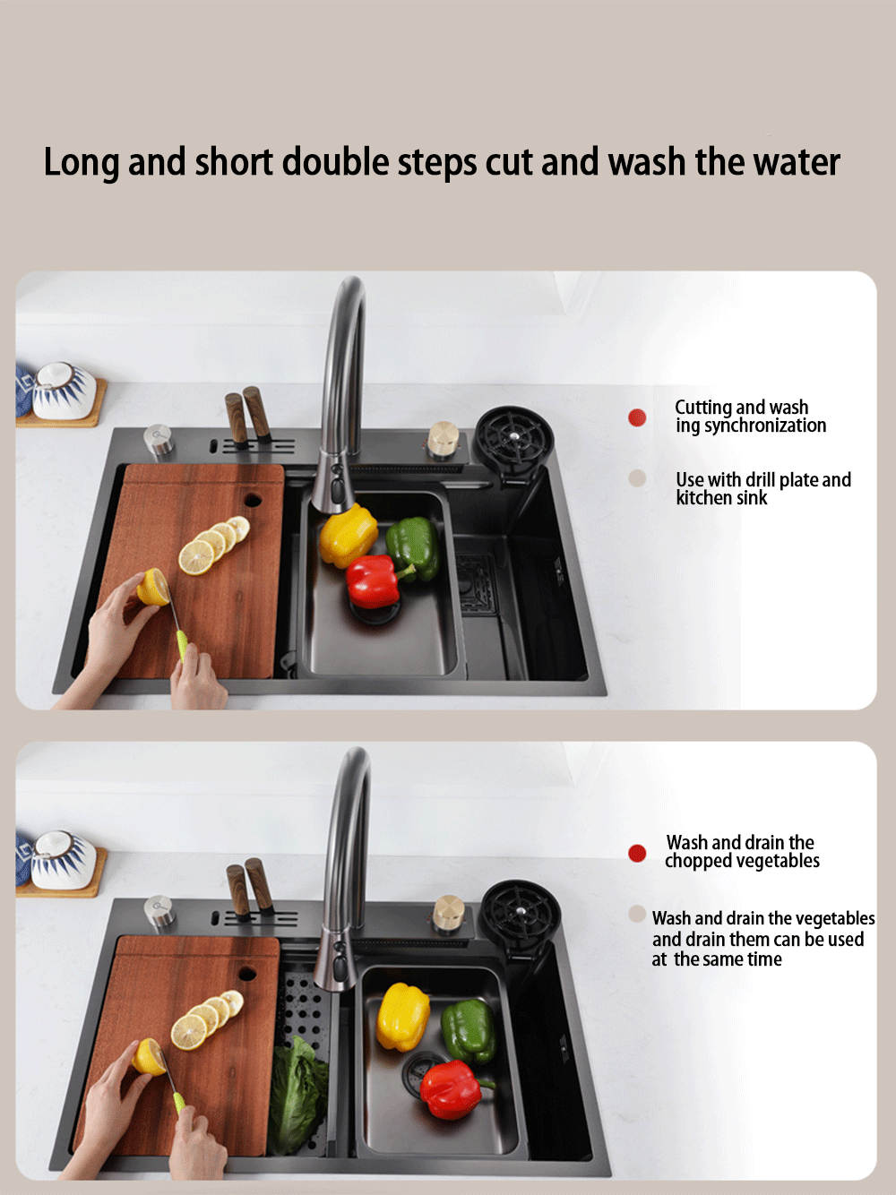 Waterfall Sink Kitchen Stainless Steel Topmount Sink Large Single Slot Wash Basin With Multifunction Touch Waterfall Faucet details