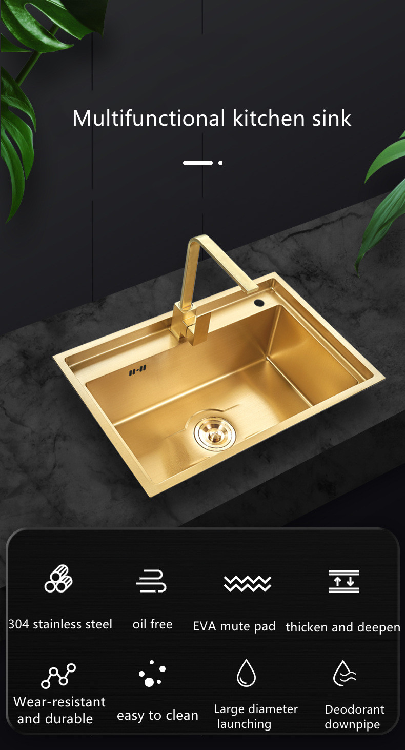 Stainless Steel Undermount Single Bowl  Rose Gold Color Handmade House Kitchen Sink With Square Drainner Hole details
