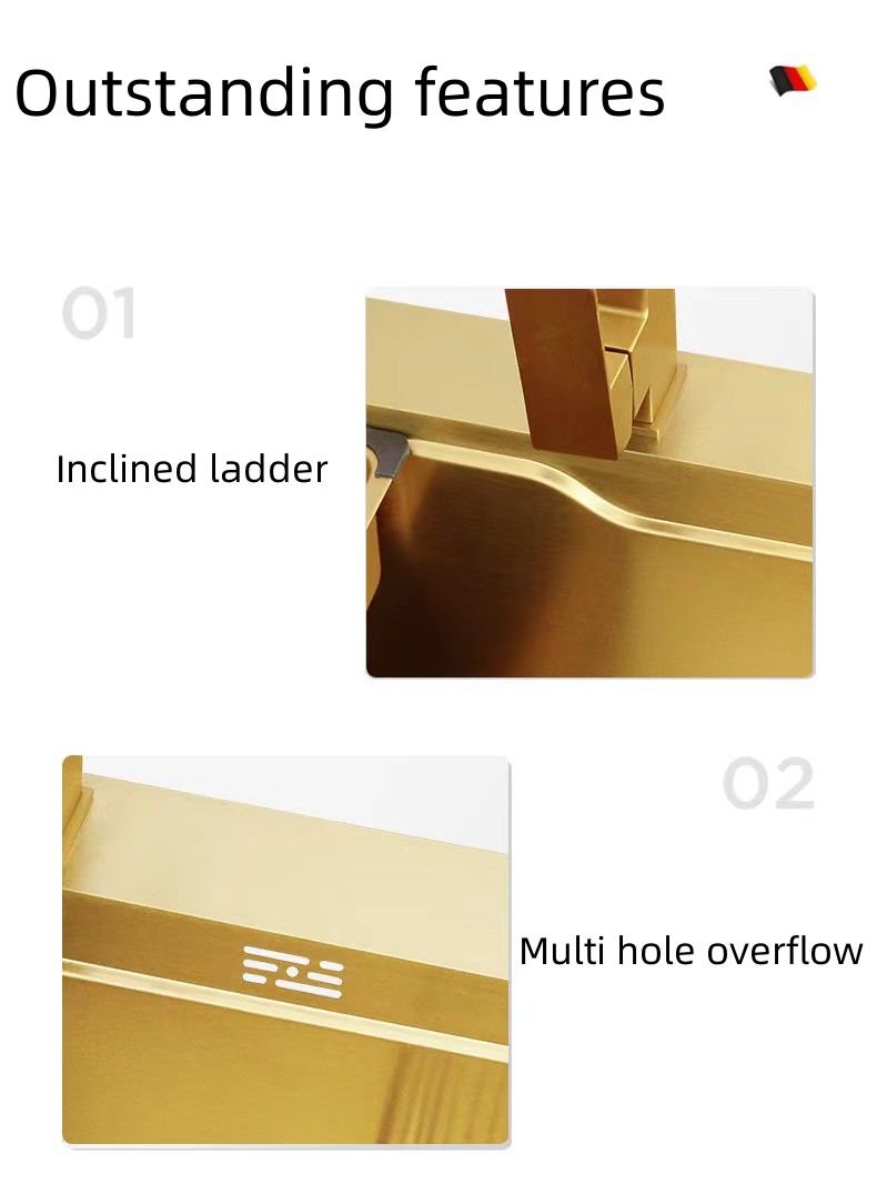 Brushed Gold Stainless Steel Nano Handmade Kitchen Sink Single Slot Under The Counter Multifunctional Table Board Sink Bowl supplier