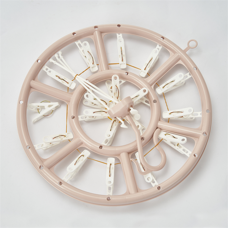 Hot Sale Circle Drying Hanger PP Pink Stand Round Hanger Rack for Underwear Bra and Socks with 18 Clips supplier