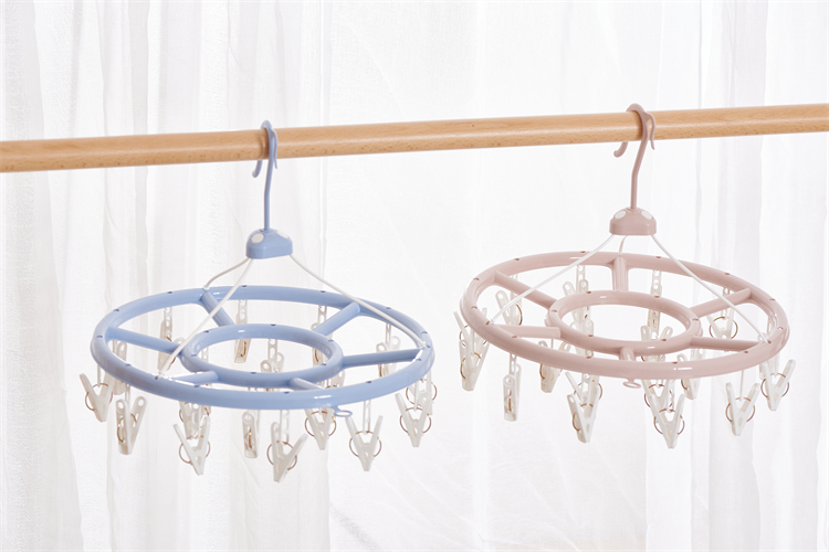 Hot Sale Circle Drying Hanger PP Pink Stand Round Hanger Rack for Underwear Bra and Socks with 18 Clips details