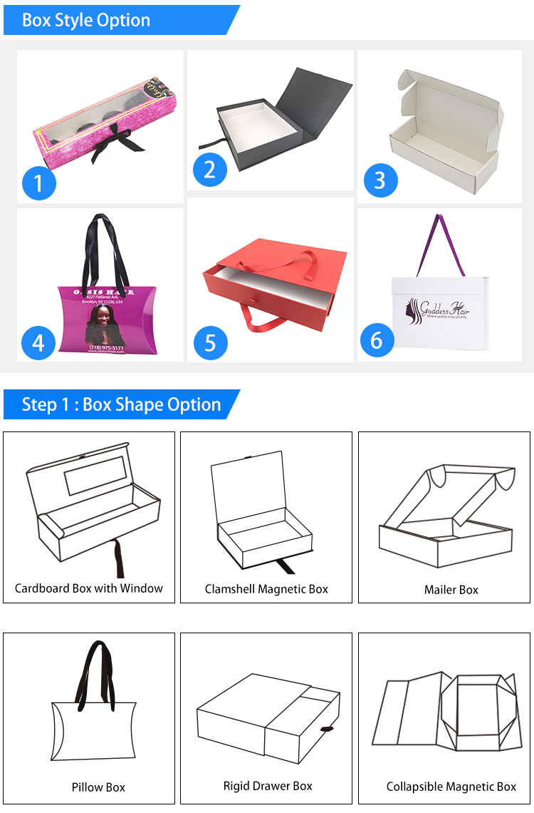 Luxury Private Label Human Hair Wig Box Bundle Hair Extension Custom Packaging details