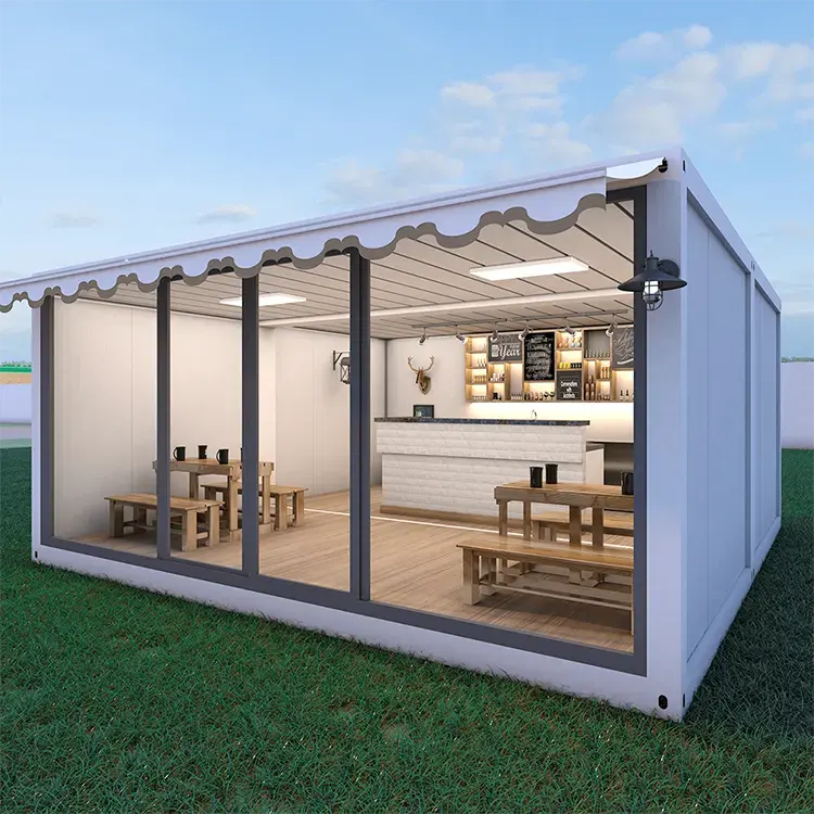 40ft glass sloping roof in Thai ancient style prefabricated house container building steel construction module summerhouse home details