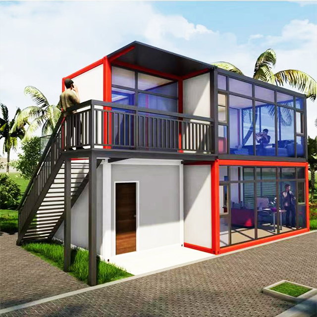 40ft glass sloping roof in Thai ancient style prefabricated house container building steel construction module summerhouse home manufacture