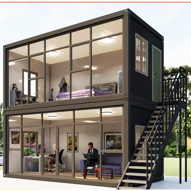 40ft glass sloping roof in Thai ancient style prefabricated house container building steel construction module summerhouse home factory