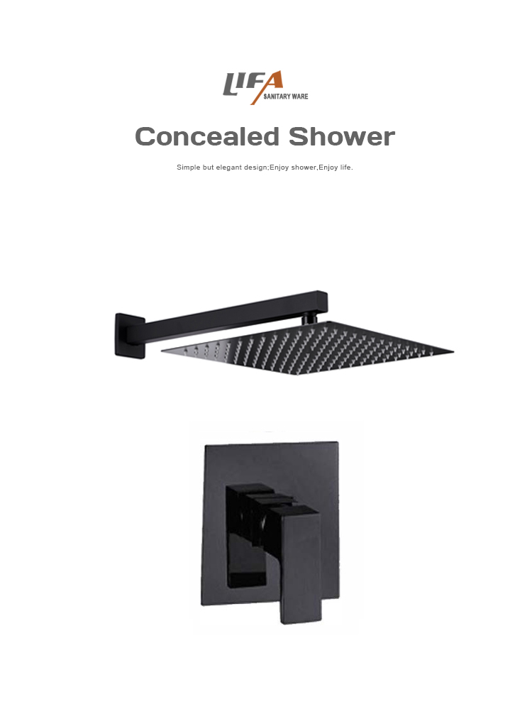 Black Bathroom Shower Hot And Cold Shower Set Mixer Wall Mounted Rain Concealed Shower CS2002 details
