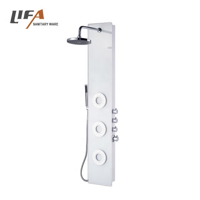 Fashionable plates column thermostatic faucet white tempered glass shower panel CF-6220