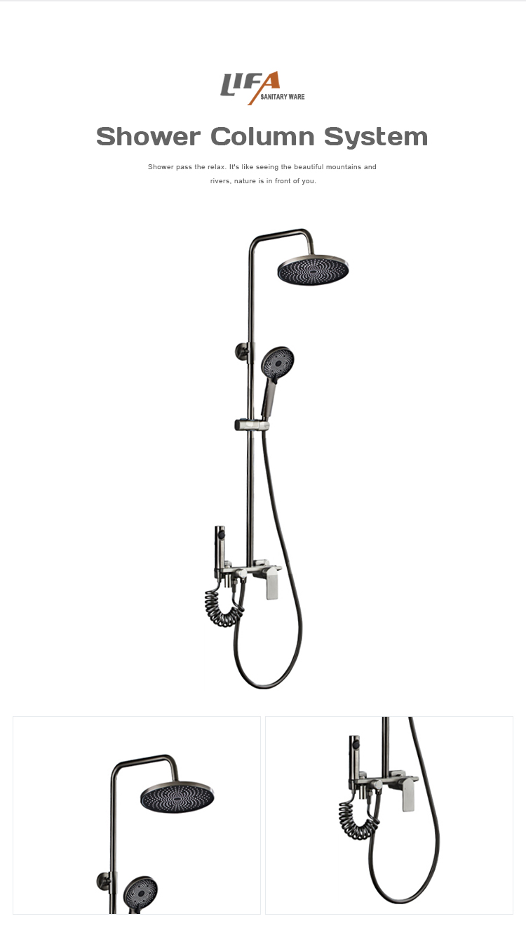 New fashion stainless stee bathroom shower set matte grey rainfall shower column CF-3062 factory