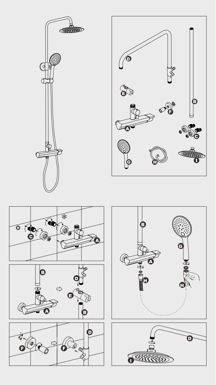 Hot Sell Gun Grey Piano Push Button Bathroom Shower Column Luxury Shower Rainfall Shower Sets CF-3064 details