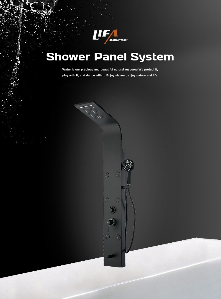 New design black aluminum alloy corner shower system popular decorative shower panel CF-9037 manufacture