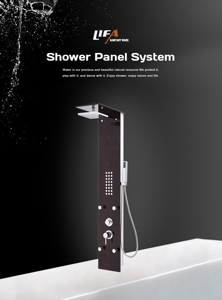 Newest arrival tempered glass with Wood grain jet massage bathroom shower panels CF-6331 factory