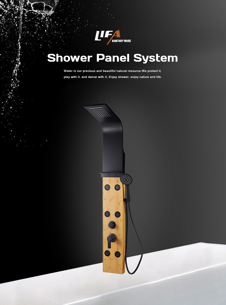 Back Massage Jets Modern Bathroom Wall Mount Hand Bamboo Shower Panel CF-5102 details