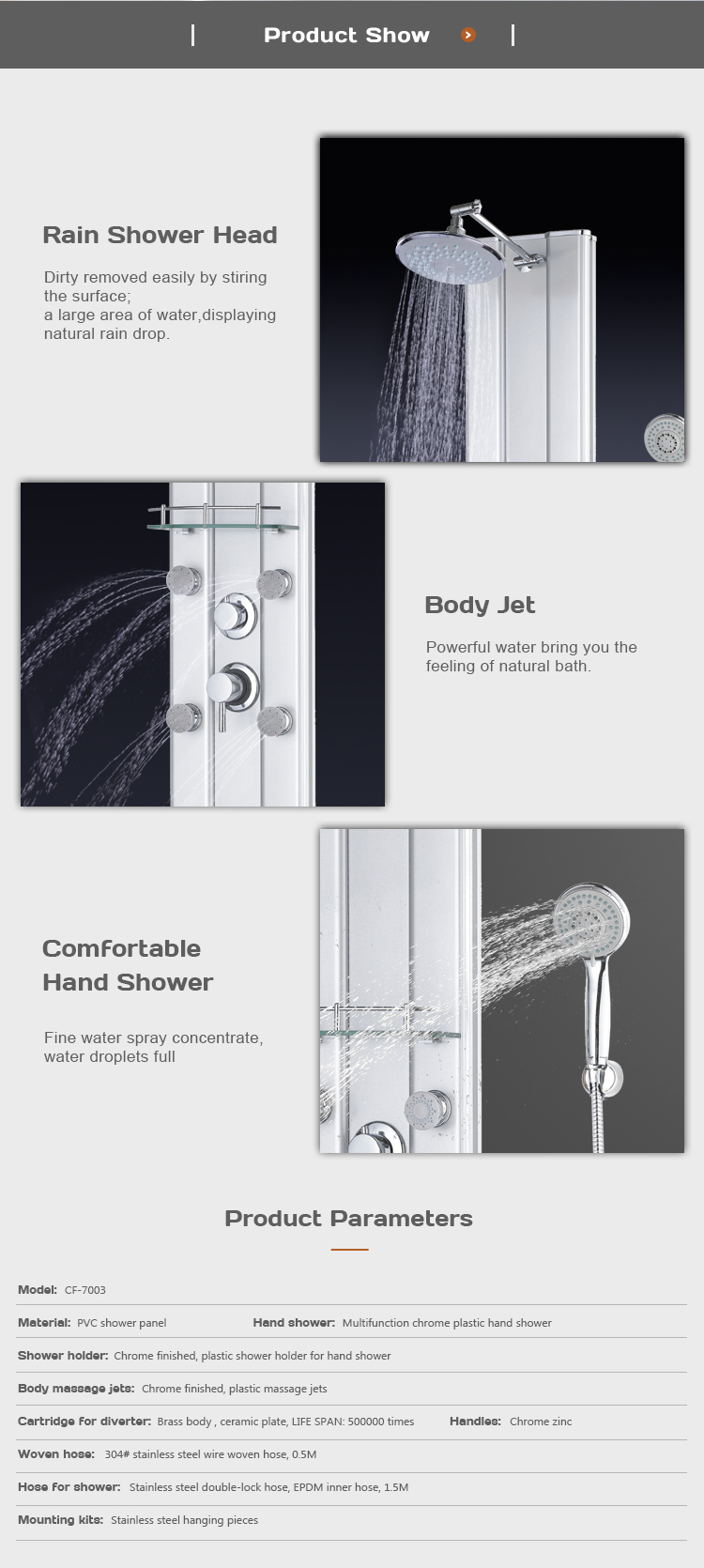 Home sanitaryware bathroom wall mounted PVC shower panels CF-7003 details