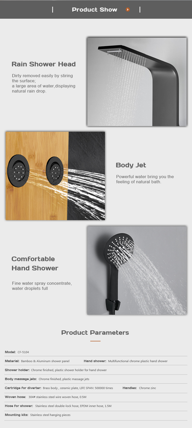 New Design Wall Mounted Bamboo Shower Column shower tower Wood shower panel CF-5104 supplier