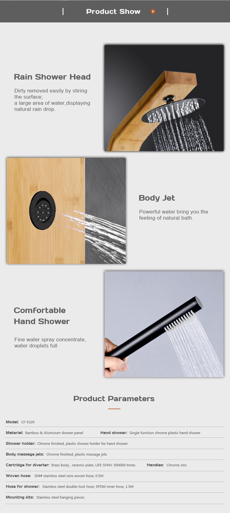 Natural Bamboo Shower Panel Bathroom Wooden Shower Panel CF-5105 supplier