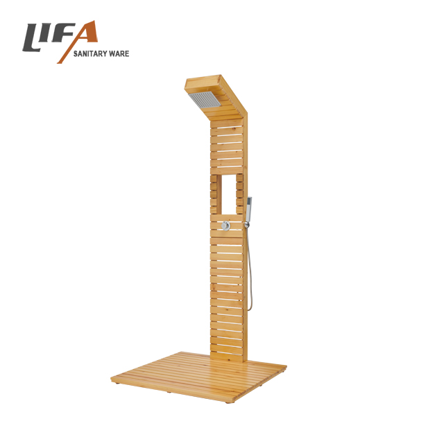 Hot sale sanitary ware free-standing outdoor floor stand wood shower panel for beach garden CF-5005