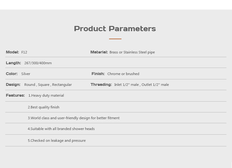 Hot Sales Bathroom Shower Accessories Shower Head Extension With Shower Arm F12 factory