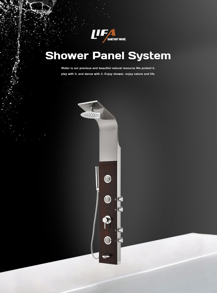 Morden Black Glass Massage Bathroom Shower Panel Stainless Steel shower Set CF-8029 manufacture