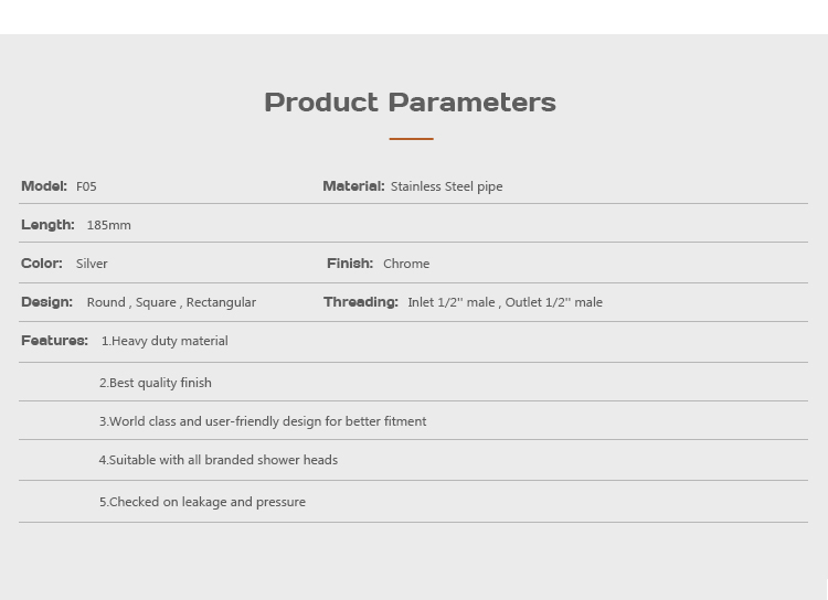 High quality stainless steel ceiling mounted shower shower arms F05 manufacture