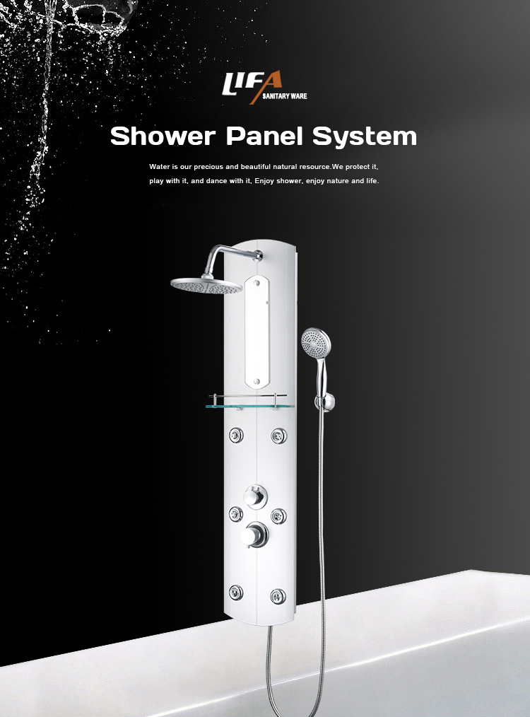 Modern white PVC rain set wall mounted hot and cold shower panel CF-7116 details
