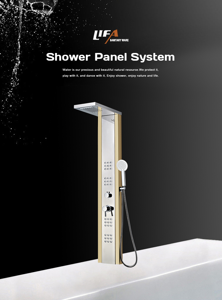New design golden mirror stainless steel shower panel bathroom sanitary ware CF-8328 manufacture