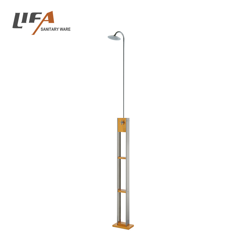 New design Wooden Stainless Steel Rainfall Multifunctional Outdoor Shower Panel for beach CF-5014