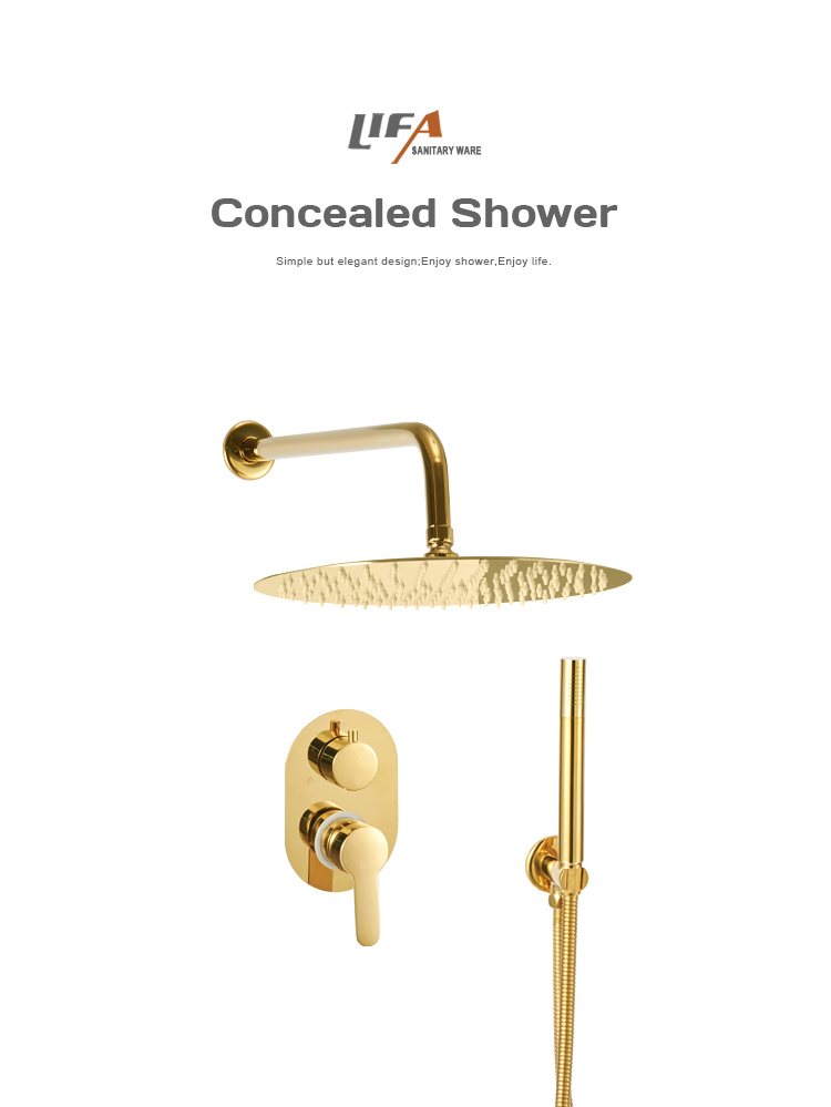 Mirror gold wall mounted bath bathroom rain faucet concealed shower set rainfall shower CS-2004 details