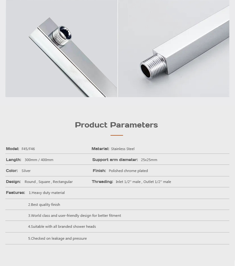 Bathroom wall mounted shower head arm stainless steel shower arm F45/F46 details