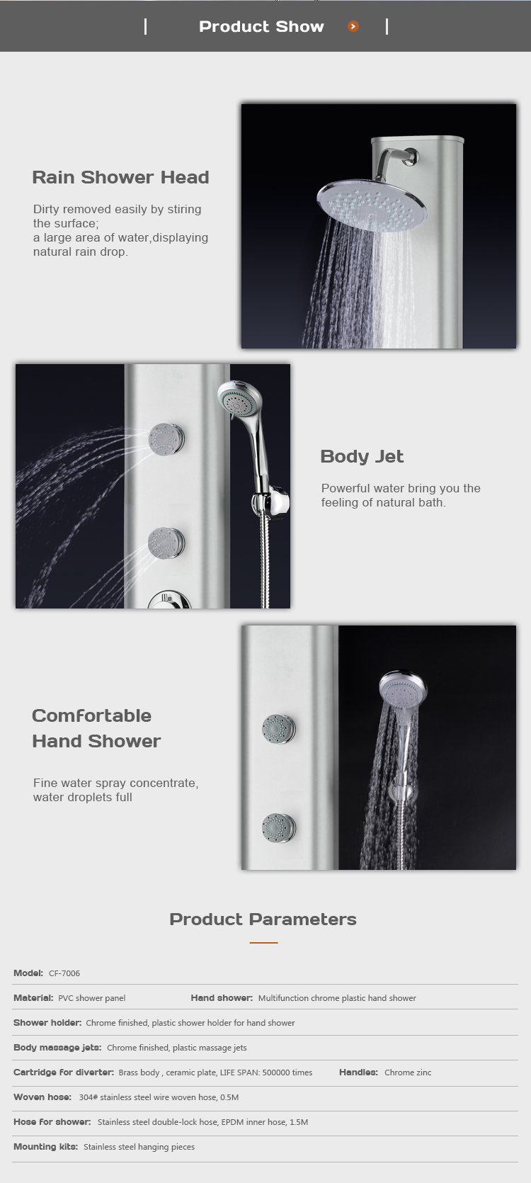 The New Listing Waterproof Modern Multi-Function Pvc Wall Shower Panel With Jets CF-7006 manufacture