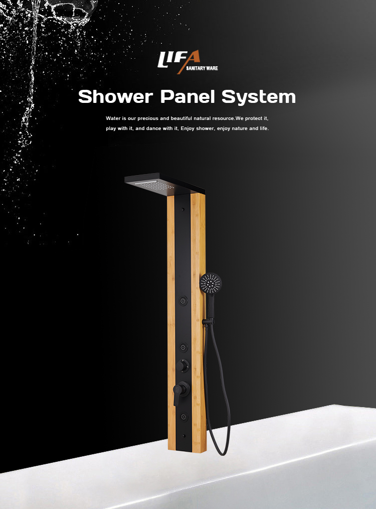 New design bath room waterproof wooden waterfall bamboo shower panel CF-5103 supplier