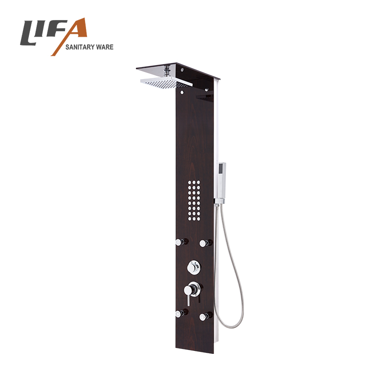 Newest arrival tempered glass with Wood grain jet massage bathroom shower panels CF-6331