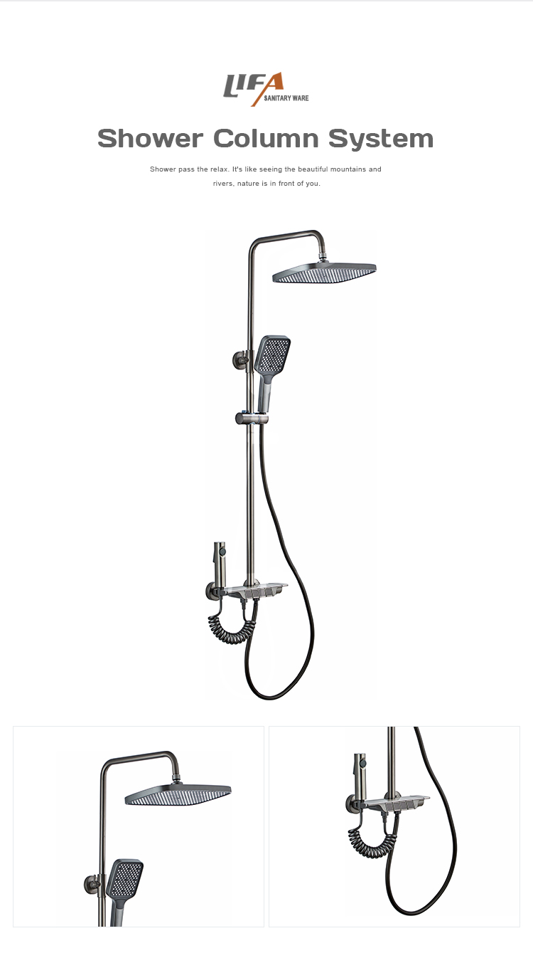 Hot Sell Gun Grey Piano Push Button Bathroom Shower Column Luxury Shower Rainfall Shower Sets CF-3064 manufacture