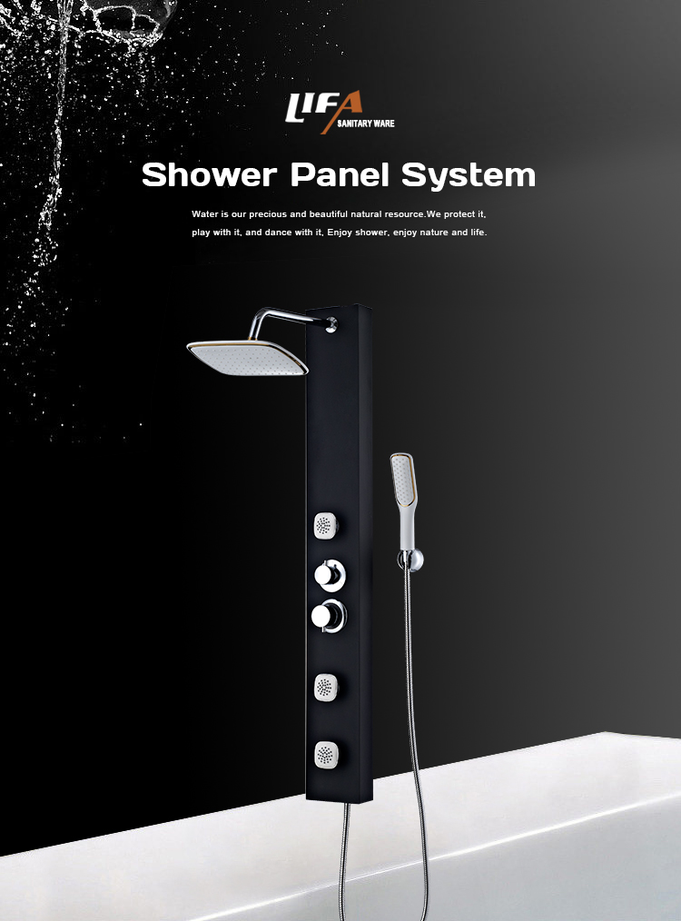 Good quality modern PVC in black body wall mounted bathroom massage shower panel CF-7115 factory