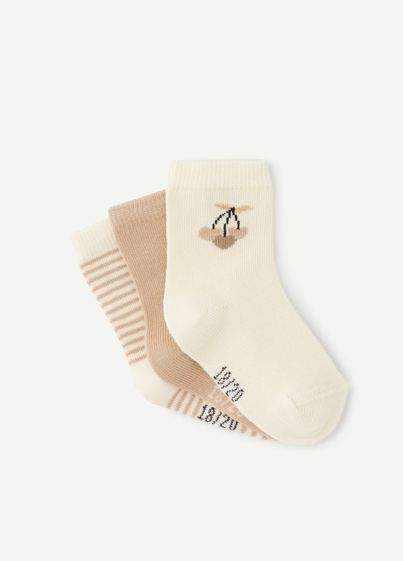 PACK OF THREE BABY GIRLS' LONG SOCKS IN CREAM AND BEIGE COTTON manufacture