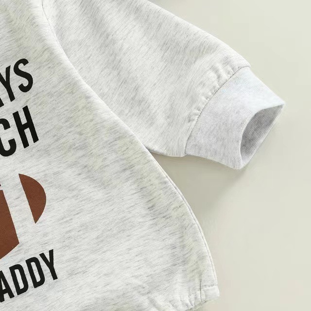 Green Horizon0-24M Baby Girls Boys Romper Long Sleeve Rugby Letter Pattern Printed Grey Crewneck Bubble Sweatshirt Romper supplier