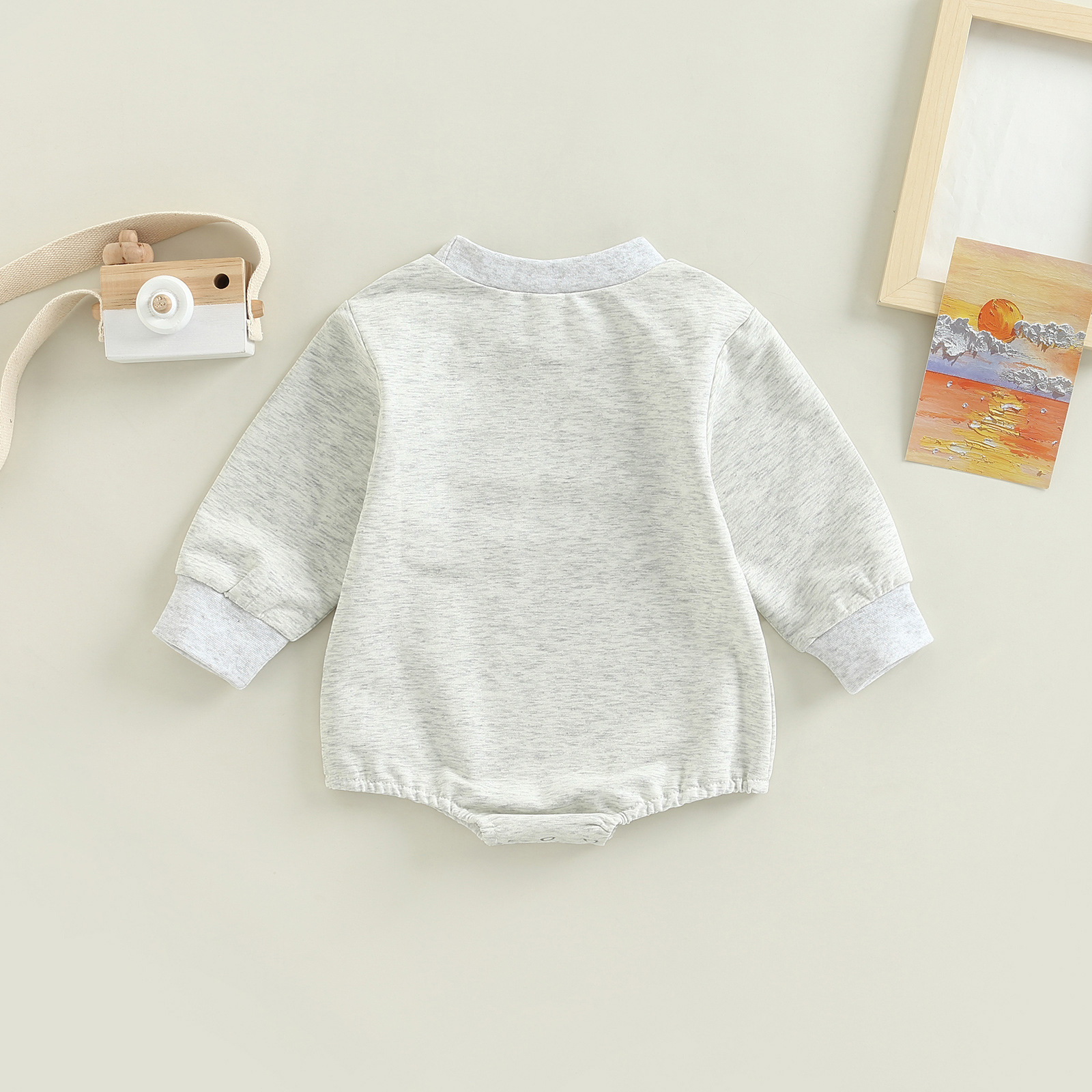 Green Horizon0-24M Baby Girls Boys Romper Long Sleeve Rugby Letter Pattern Printed Grey Crewneck Bubble Sweatshirt Romper factory