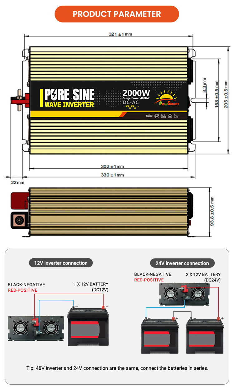 Powsmart-2000W DC 12V 24V 48V AC 110V 220V Power Inverter details