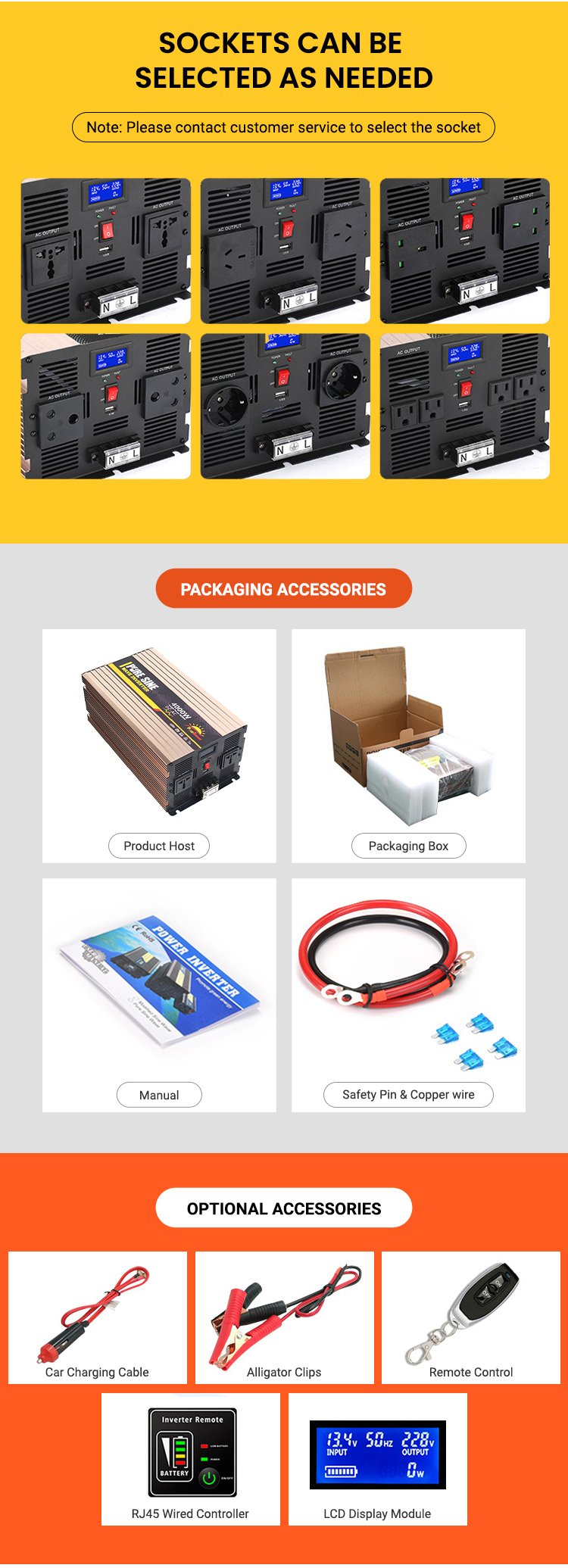 Powsmart-4000W DC 12V 24V 48V  AC 110V 220V Power Inverter details