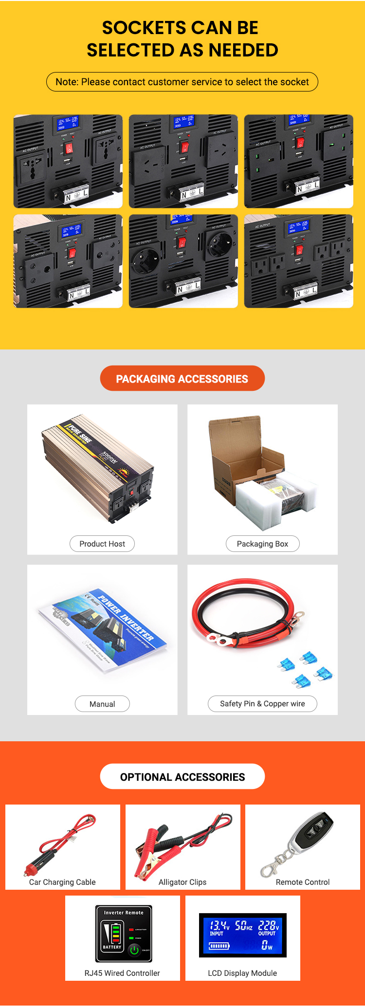 Powsmart-5000W DC 12V 24V 48V AC 110V 220V Power Inverter details